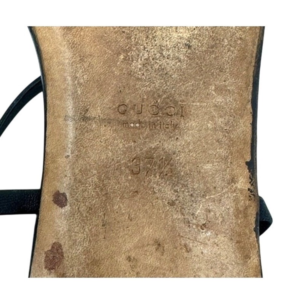 Gucci Thong Sandals Interlocking GG Logo White Gold Black Leather Flats 37.5 - Picture 10 of 11